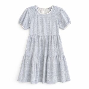 Everlane The Tiered Cottagecore Prairie Dress Eyelet Cotton Blue White Women XS